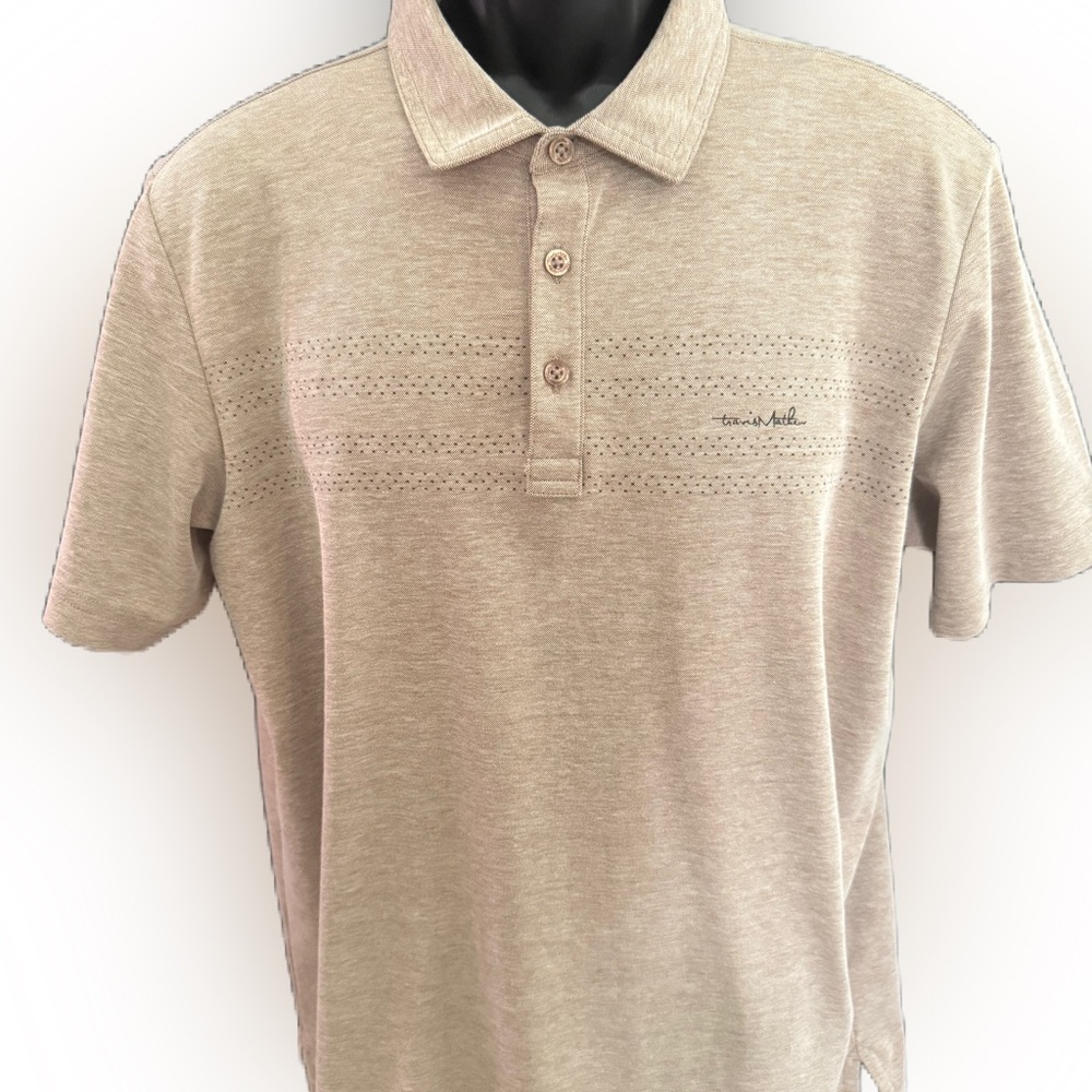 Travis Mathew Men’s Golf Polo Shirt Distressed Light Brown Black Dots. Large